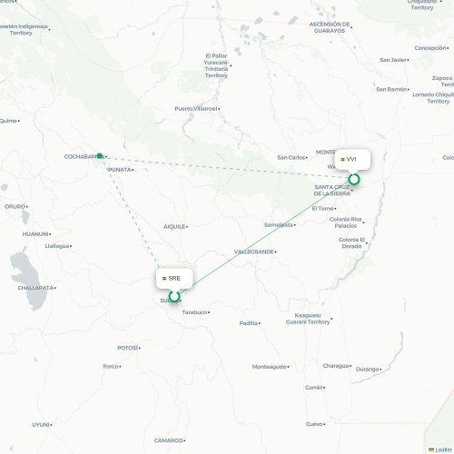 Mapa lotu bezpośredniego Sucre – Santa Cruz