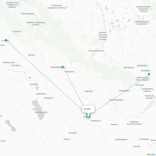 Mapa lotu bezpośredniego Sucre – Cochabamba