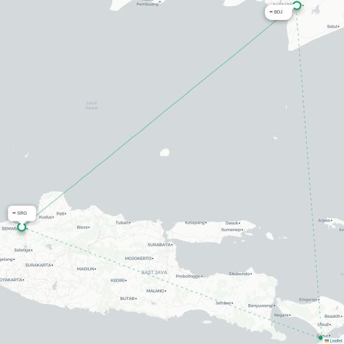 Mapa lotu bezpośredniego Semarang – Banjarmasin