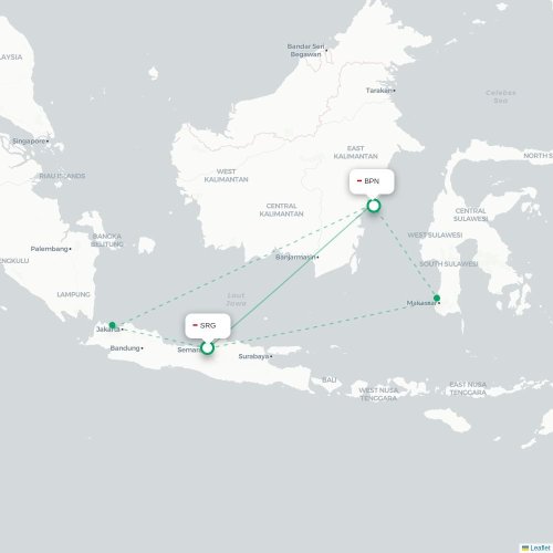 Mapa lotu bezpośredniego Semarang – Balikpapan