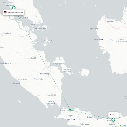 Mapa lotu bezpośredniego Semarang – Kuala Lumpur