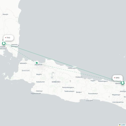 Mapa lotu bezpośredniego Semarang – Bandar Lampung