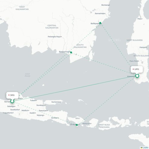 Mapa lotu bezpośredniego Semarang – Makasar