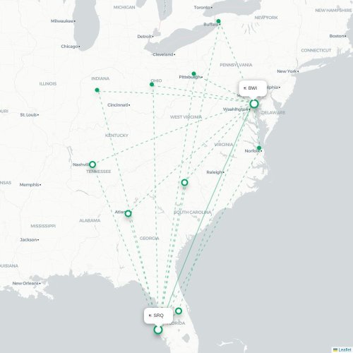 Mapa lotu bezpośredniego Sarasota – Baltimore