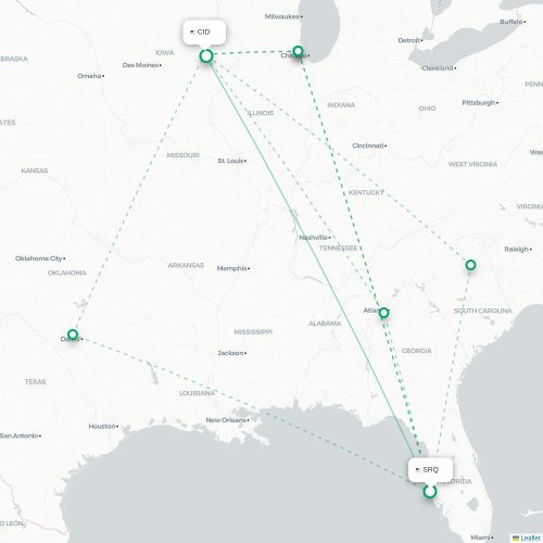 Mapa de vuelo directo Sarasota - Cedar Rapids