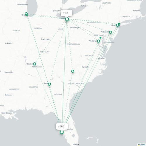 Mapa lotu bezpośredniego Sarasota – Cleveland
