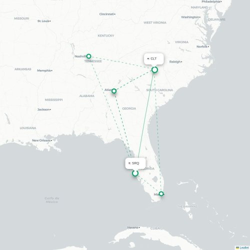 Mapa lotu bezpośredniego Sarasota – Charlotte