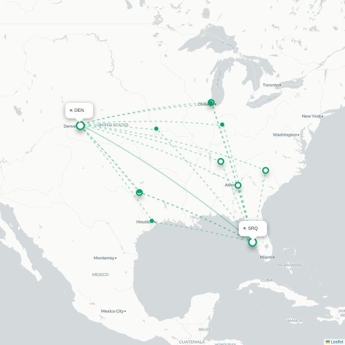 Mapa lotu bezpośredniego Sarasota – Denver