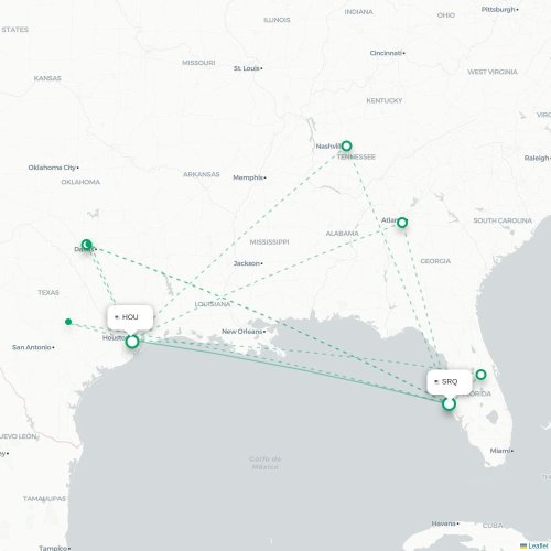 Mapa lotu bezpośredniego Sarasota – Houston