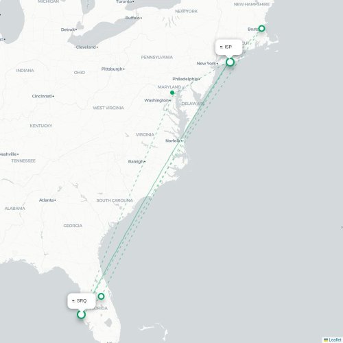 Mapa lotu bezpośredniego Sarasota – Islip