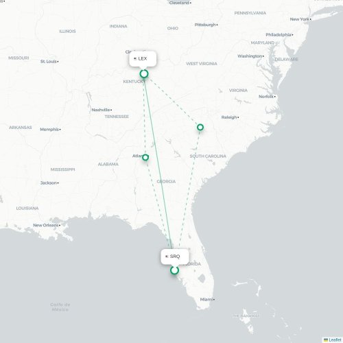 Mapa lotu bezpośredniego Sarasota – Lexington