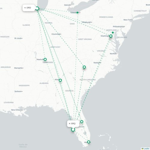 Mapa lotu bezpośredniego Sarasota – Chicago