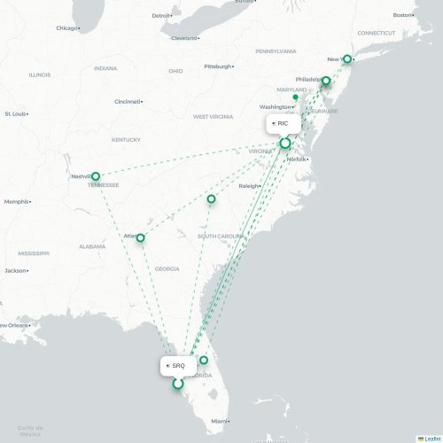 Sarasota - Richmond carte du vol direct
