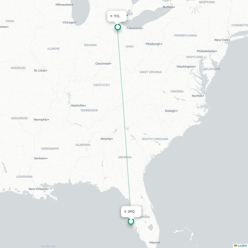 Mapa lotu bezpośredniego Sarasota – Toledo