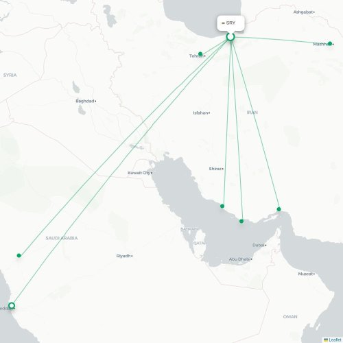 Mapa de vuelo directo Sarí - Nayaf