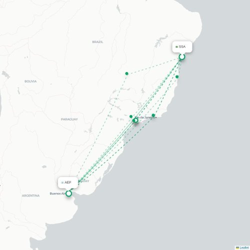 Mapa lotu bezpośredniego Salvador – Buenos Aires