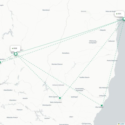 Mapa lotu bezpośredniego Salvador – Brasília