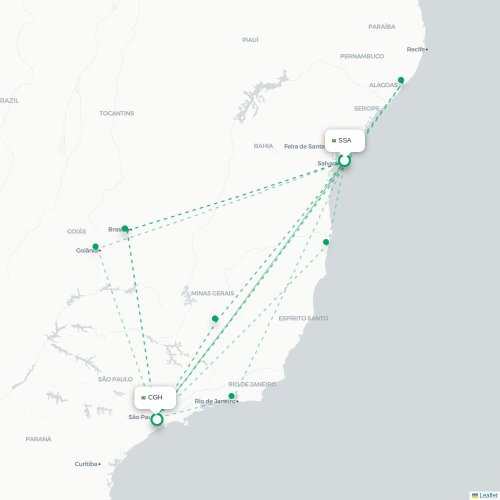 Mapa lotu bezpośredniego Salvador – São Paulo
