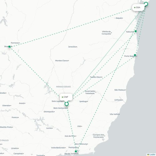 Mapa lotu bezpośredniego Salvador – Belo Horizonte