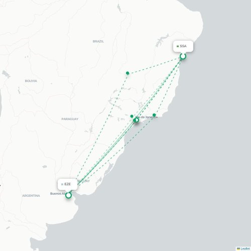 Mapa lotu bezpośredniego Salvador – Buenos Aires