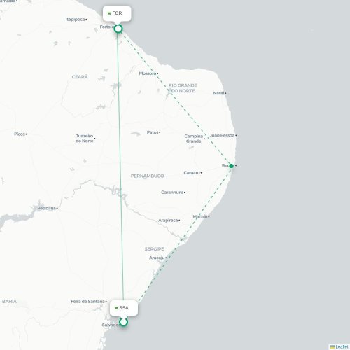 Mapa lotu bezpośredniego Salvador – Fortaleza