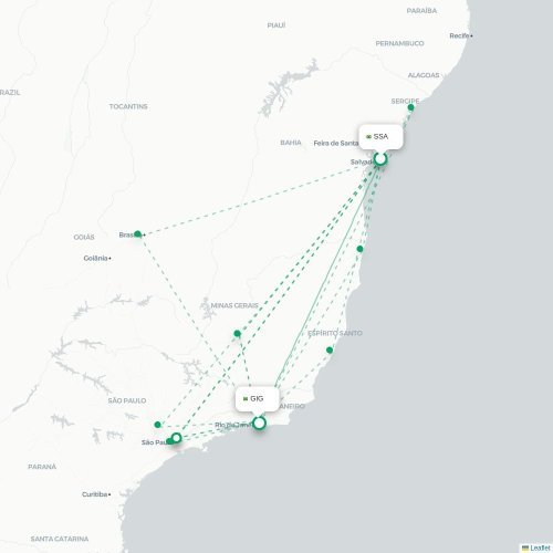 Mapa lotu bezpośredniego Salvador – Rio de Janeiro