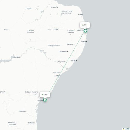Mapa lotu bezpośredniego Salvador – João Pessoa
