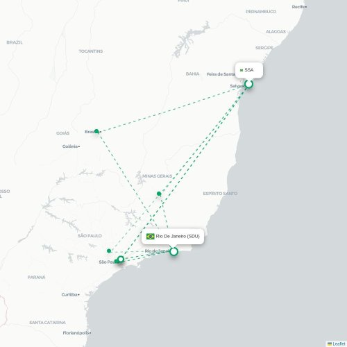 Mapa lotu bezpośredniego Salvador – Rio de Janeiro