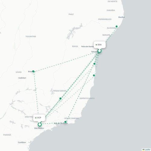 Mapa lotu bezpośredniego Salvador – São Paulo