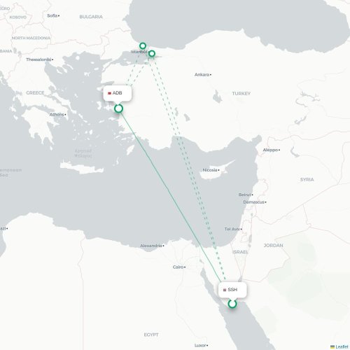 Mapa de vuelo directo Sharm el-Sheij - Esmirna