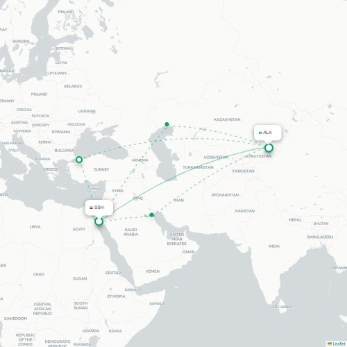 Mapa de vuelo directo Sharm el-Sheij - Almatý