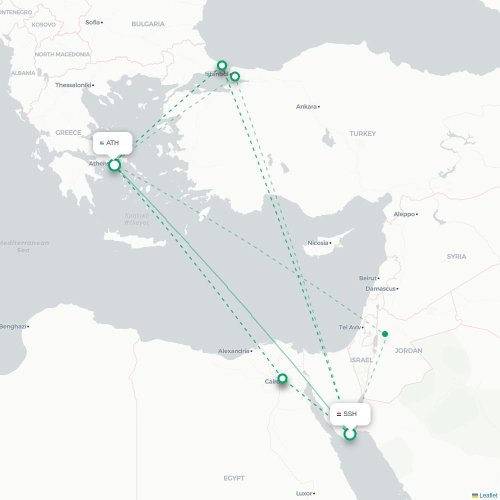 Mapa lotu bezpośredniego Szarm el-Szejk – Ateny