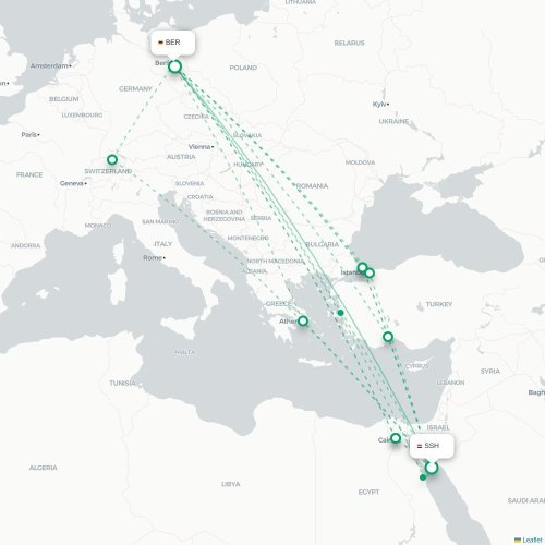 Mapa de vuelo directo Sharm el-Sheij - Berlín