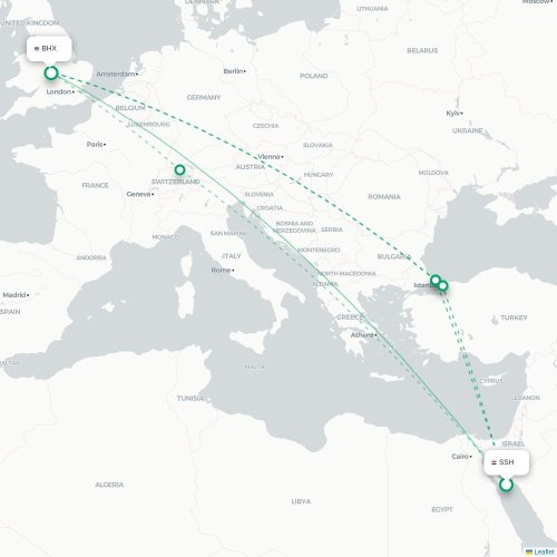 Mapa de vuelo directo Sharm el-Sheij - Birmingham