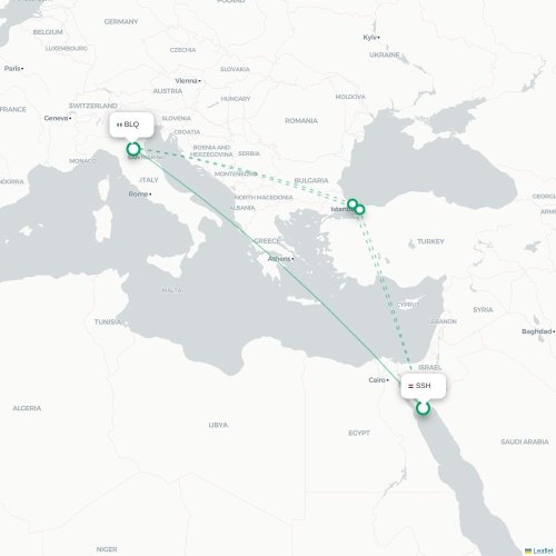 Mapa lotu bezpośredniego Szarm el-Szejk – Bolonia