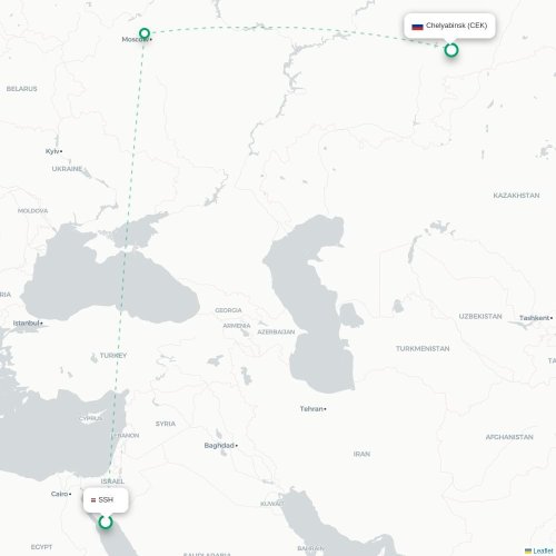 Mapa de vuelo directo Sharm el-Sheij - Cheliábinsk