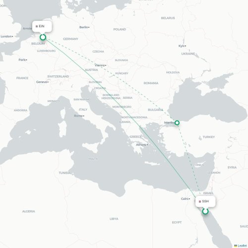 Mapa lotu bezpośredniego Szarm el-Szejk – Eindhoven