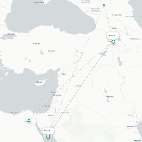 Mapa de vuelo directo Sharm el-Sheij - Ereván