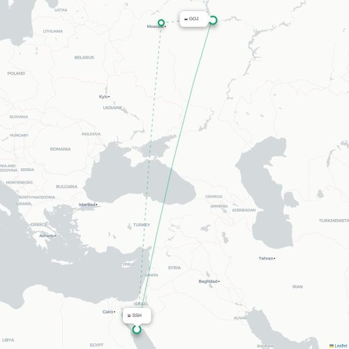 Mapa de vuelo directo Sharm el-Sheij - Nizhny Novgorod