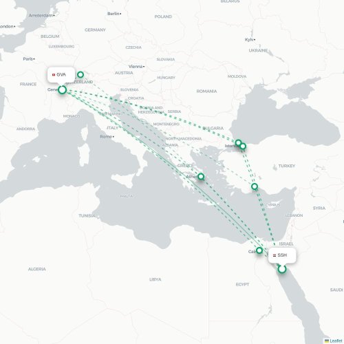 Mapa de vuelo directo Sharm el-Sheij - Ginebra