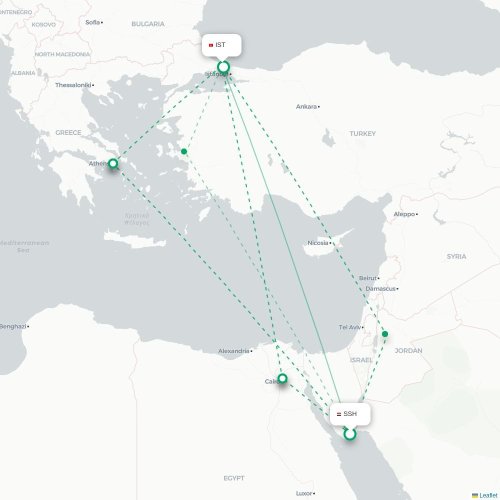 Mapa de vuelo directo Sharm el-Sheij - Estambul
