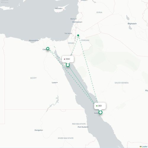 Mapa de vuelo directo Sharm el-Sheij - Jedda