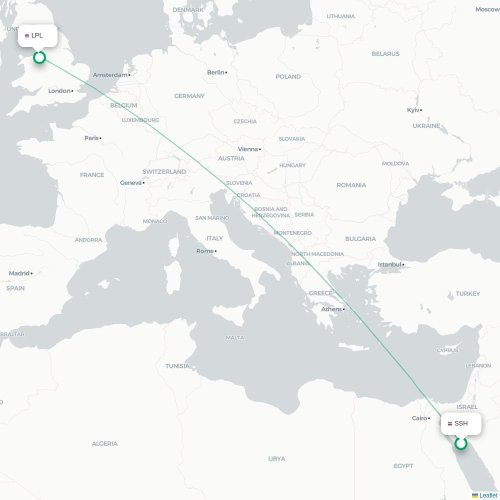 Mapa de vuelo directo Sharm el-Sheij - Liverpool