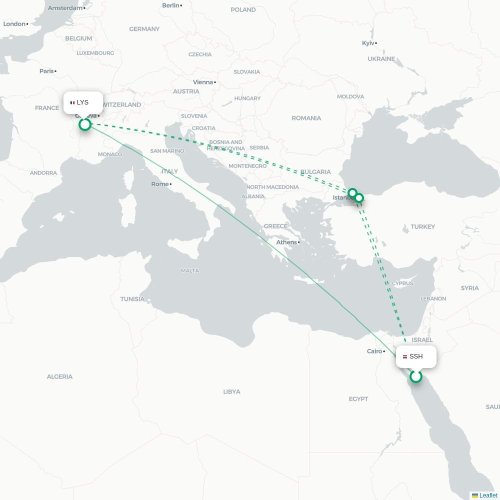 Mapa de vuelo directo Sharm el-Sheij - Lyon