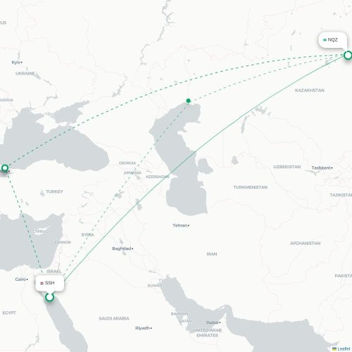 Mapa de vuelo directo Sharm el-Sheij - Astana