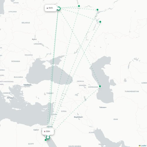 Mapa de vuelo directo Sharm el-Sheij - Moscú