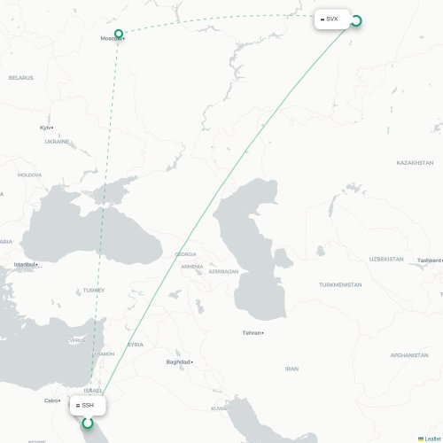 Mapa de vuelo directo Sharm el-Sheij - Ekaterinburgo