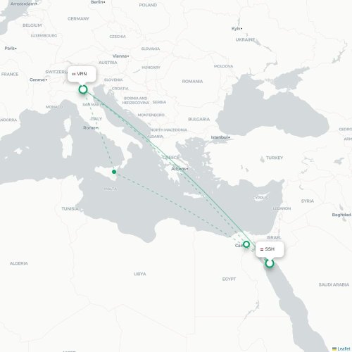 Mapa lotu bezpośredniego Szarm el-Szejk – Werona