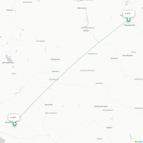 Mapa lotu bezpośredniego St. Cloud – Phoenix