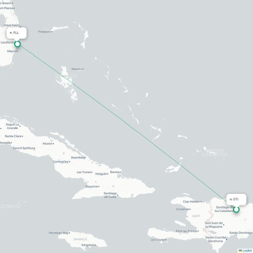 Mapa de vuelo directo Santiago de los Caballeros - Fort Lauderdale